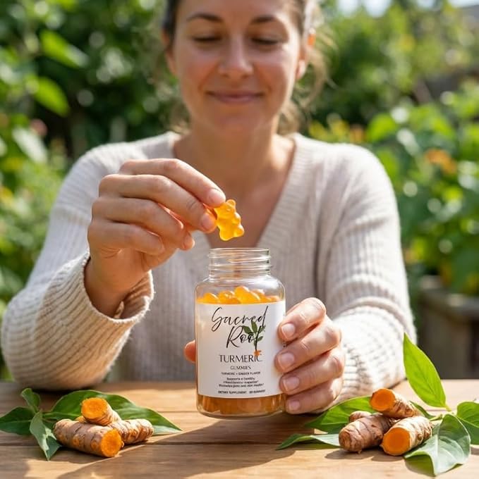 Sacred Root Turmeric Gummies with Ginger and Black Pepper Extract Dietary Supplement 60 Count