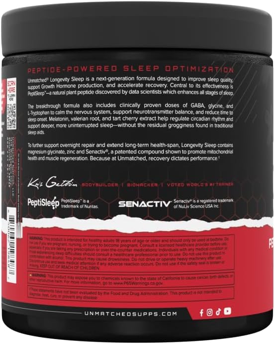 Unmatched Longevity Sleep | PeptiSleep Sleep &amp Recovery Formula with Melatonin Magnesium &amp Senactiv | Advanced Nighttime Support | 20 Servings (Orange Mango)