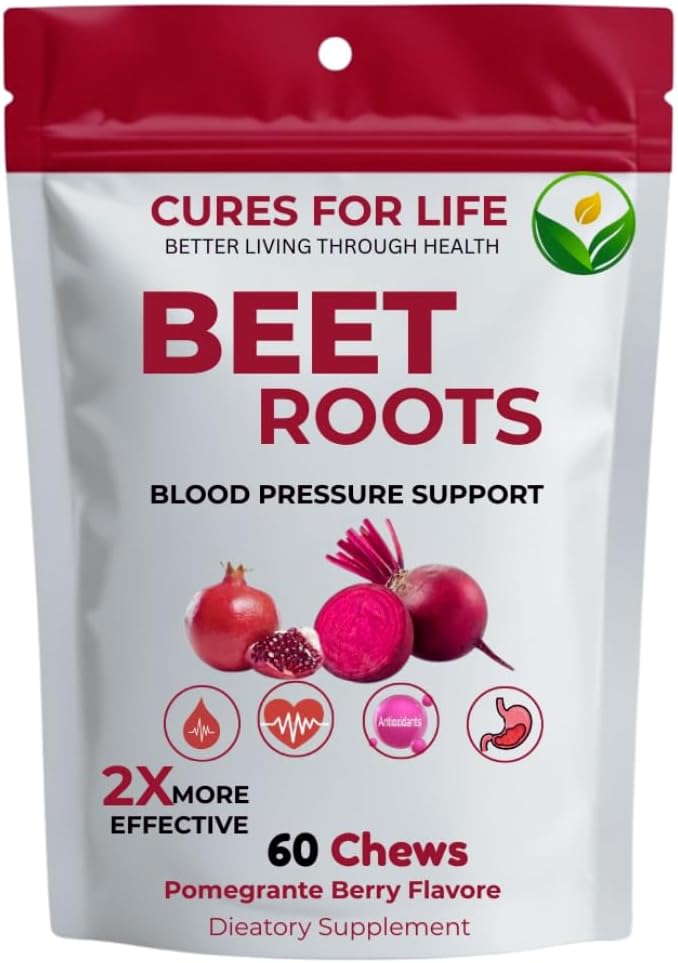 Beet Root Heart Chews Nitric Oxide and Blood Pressure Support Grape Seed Extract &amp Non-GMO Beet Root Powder Energy Supplement Pomegranate Berry Flavor 60 Count