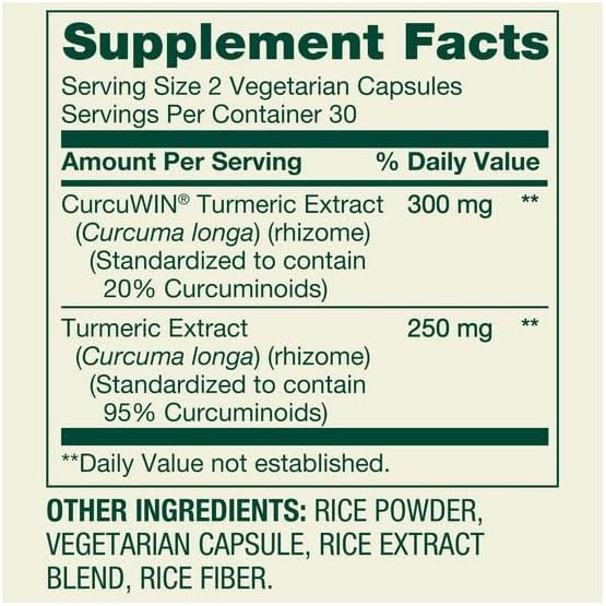 Turmeric Curcumin Complex with CurcuWIN General Wellness Dietary Supplement Vegetarian Capsules 550 mg 60 Count
