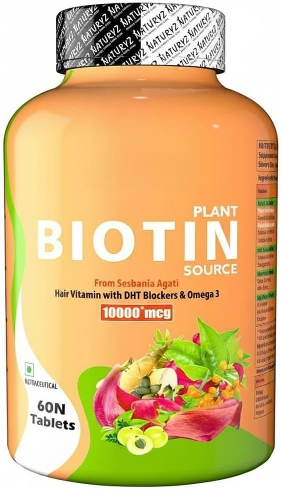 100% Plant Based Biotin Tablets with High Protein Vitamin DHT Omega 3 for Strong Hairs Nails Growth &amp Glowing Skin.
