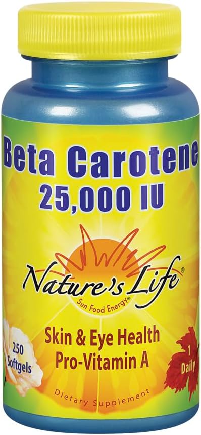 Nature's Life Beta Carotene 25000 IU | Helps Support Healthy Immune Function &amp Skin &amp Eye Health | Antioxidant Dietary Supplement | 250 Softgels