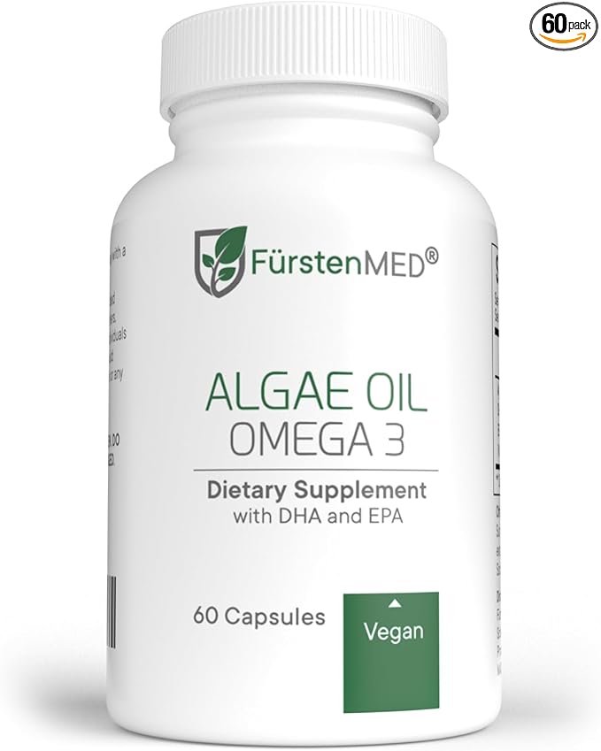 FürstenMED Algae Oil Vegan Omega 3 - Heart Brain &amp Joint Health Support - 2000mg Algae Oil of which 700mg DHA &amp 320mg EPA + 3 6mg Vitamin E per Daily Dose - Essential Fatty Acids