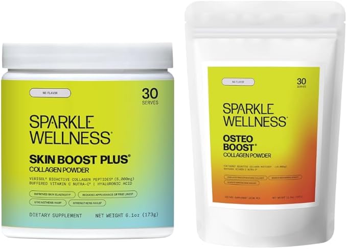 Sparkle Wellness Skin Boost Plus (No Flavor) [30-Serves] &amp Bone Mineral Boost (No Flavor) [30-Serves] | Bioactive Collagen Peptide Powder with VERISOL and FORTIBONE