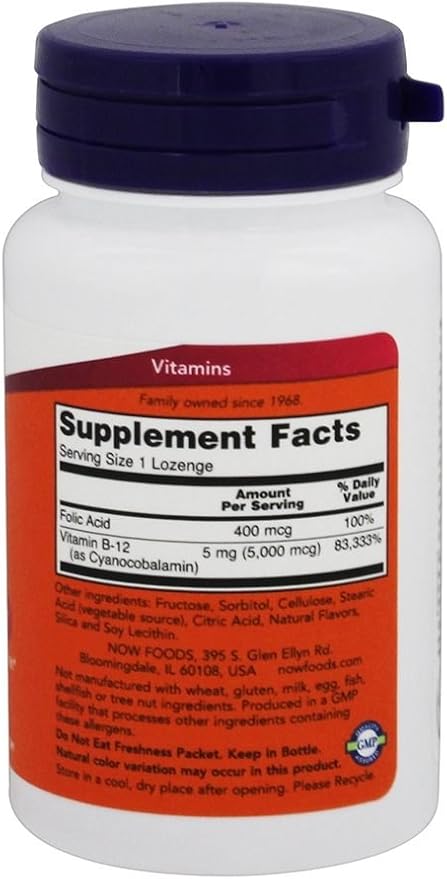 NOW Foods B-12 5000mcg w/FOLIC 60 Tabs (Pack of 6)