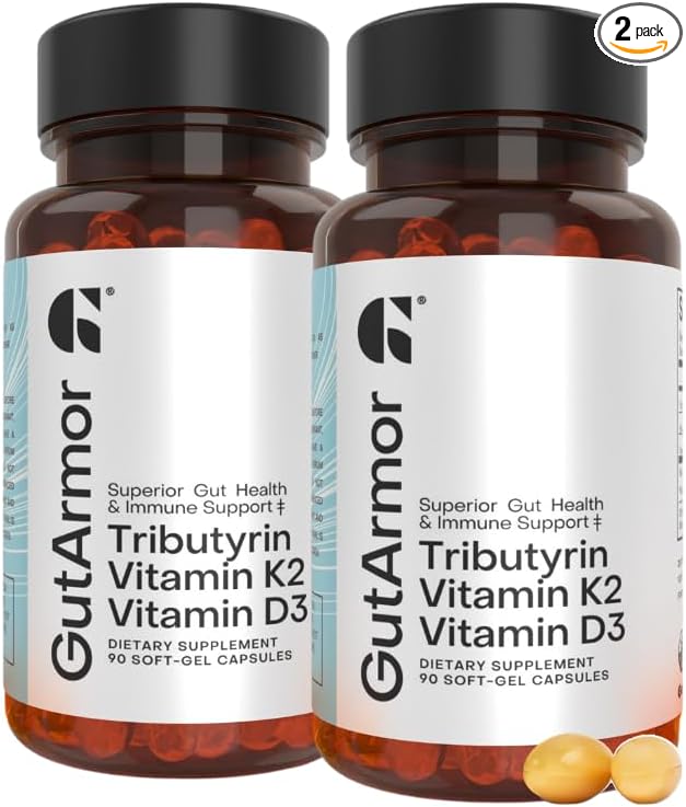 GutArmor Tributyrin Vitamin Complex 180 Softgels 350mg Butyrate with D3 3000IU &amp K2 120mcg Gut Health Support