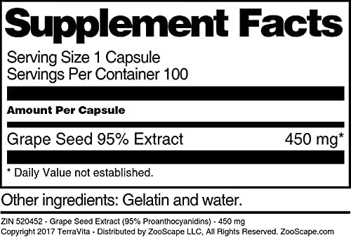 Grape Seed Extract (95% Proanthocyanidins) - 450 mg (100 Capsules ZIN: 520452)
