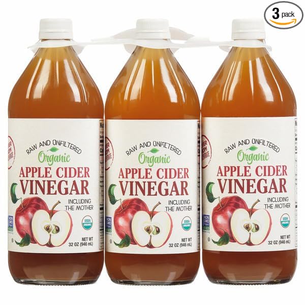 Organic Apple Cider Vinegar 32 Fluid Ounce Bottles 3-Count Unfiltered Unpasteurized 5% Acidity