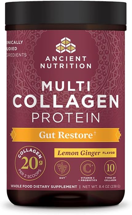 Ancient Nutrition Collagen Powder Protein Multi Collagen Protein Hydrolyzed Collagen Peptides Supports Skin and Nails Joint Supplement (Gut Restore 20 Servings)