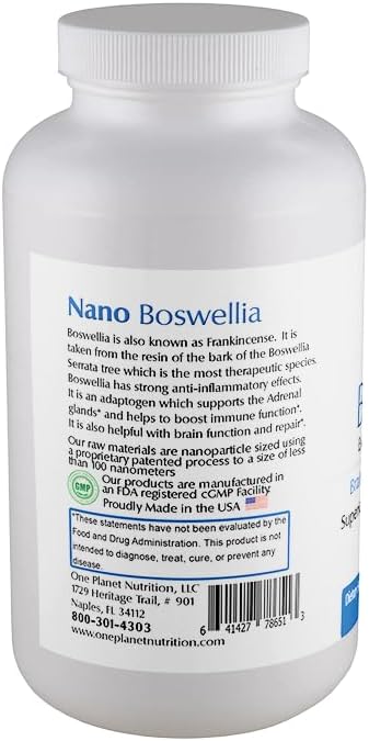 One Planet Nutrition Nano Boswellia 500 mg (120 Capsules) - Boswellia Serrata Extract - Nano Particle Sized for Superior Absorption - Joint &amp Cognitive Support - Non GMO Vegan Gluten-Free