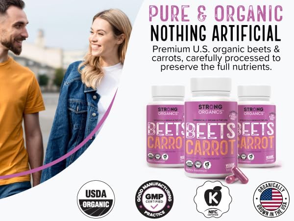 Beet &amp Carrot Juice Caps - USA Grown Organic Raw Cold Pressed for Eye Skin &amp Heart Health – Vegan Non GMO 120Ct