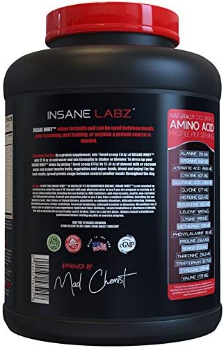 Insane Labz Insane Whey100% Muscle Building Whey Protein Post Workout BCAA Amino Profile Mass Gainer Meal Replacement 5lbs 60 Srvgs (Chocolate)