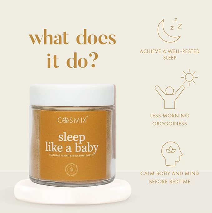 cosmix Sleep Like A Baby Improved Sleep Quality &amp Relaxation Plant-Based Superfood Sleep Supplement with Jatamanshi Turmeric Latte No Fillers/No Added Sugar 60G - 40 Servings Cinnamon Brown