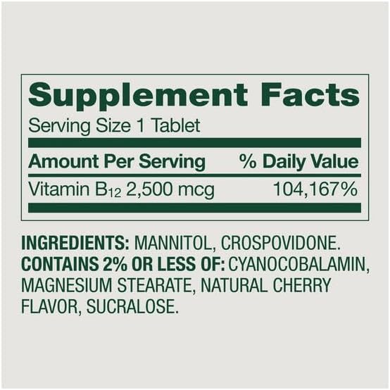 H4U Spring Valley Vitamin B12 Supplement Quick-Dissolve Tablets 2500 mcg Cherry 120 Count