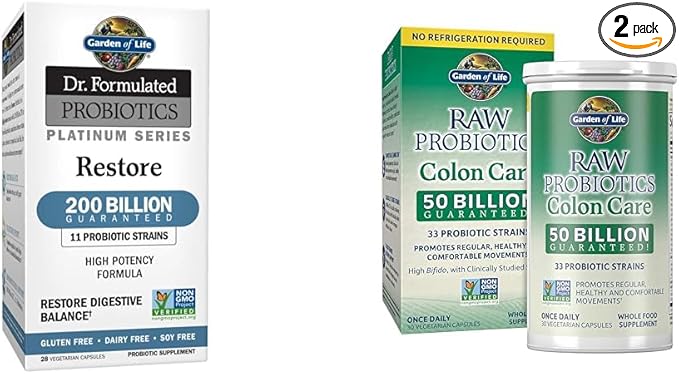 Garden of Life Dr. Formulated Probiotics Platinum Series 200 Billion CFU &amp RAW Probiotics Colon Care 50 Billion CFU