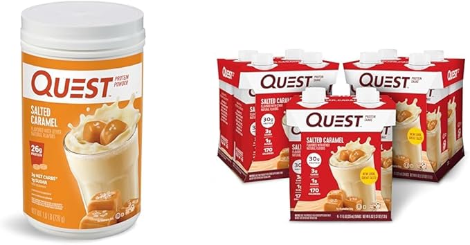 Quest Nutrition Salted Caramel Protein Powder 26g Protein 1g Sugar Low Carb Gluten Free &amp Ready to Drink Salted Caramel Protein Shake High Protein Low Carb Gluten Free