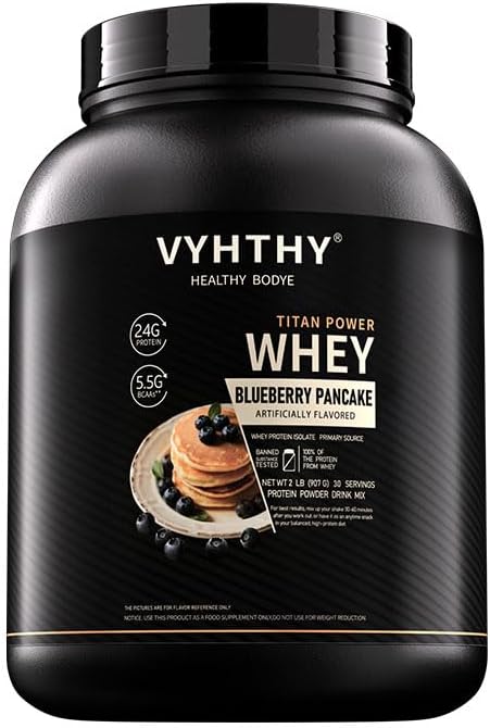 Blueberry Pancakes Flavored Whey Protein Powder24g Protein per Serving Fast-Absorbing Concentrated whey Protein Low Sugar Gluten-Free Natural Flavor 2 lbs/32 oz.
