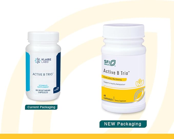 Klaire Labs SFI Health Active B Trio - Methylated Vitamin B Complex with B6 B12 &amp Folate - Bioactive Vitamins for Enhanced Absorption - Promote Healthy Energy &amp Cognition (60 Capsules)