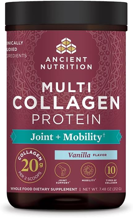 Ancient Nutrition Collagen Powder Protein Multi Collagen Protein Powder Joint + Mobility 20 Serving Joint Supplement with Hydrolyzed Collagen Peptides for Post Workout 7.48oz