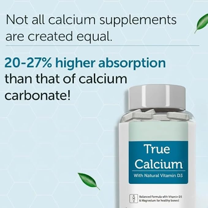 Calcium 1000mg Supplement for Men &amp Women with Plant Based Vitamin D3 &amp Natural Magnesium for Healthy Joints - 60 Vegan Tablets