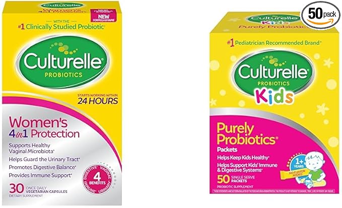 Culturelle Women's Probiotics for Digestive &amp Immune Health with Kids Probiotics for Immune &amp Digestive Support 50 Count