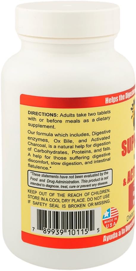 Sunshine Naturals Super Digestive Supplement. Ox Bile &amp Activated Charcoal for Digestive Support Bloating Relief Gut Cleanse Nutrient Absorption and Overall Wellness. 100 Tablets. Pack of 2