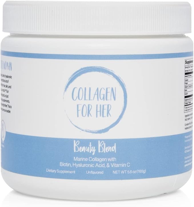 Collagen For Her - Marine Collagen Beauty Blend - Hydrolyzed Collagen Protein Powder Hyaluronic Acid Biotin Vitamin C | Hair Skin Nail Supplement for Women (30 Servings)