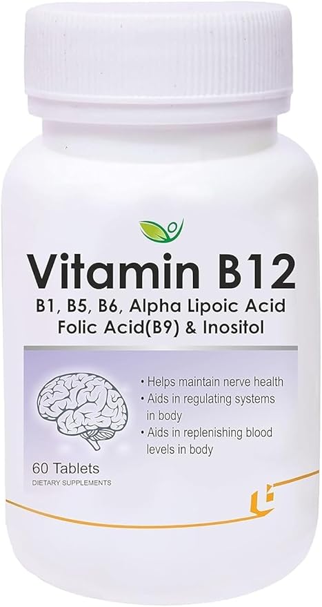 Vitamin B12 with B1 B5 B6 B9(Folic Acid) Alpha Lipoic Acid ALA &amp Inositol Supplements Energy Management Antioxidant - 60 Tablet