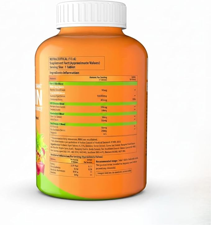 Plant Based Biotin Tablets with High Protein Vitamin DHT Omega 3 for Strong Hairs Nails Growth &amp Glowing Skin - 60 Tablets