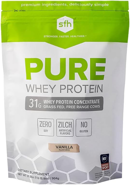 SFH Pure Whey Protein Powder (Vanilla) Best Tastin Grass Fed Whey | All Natural | Non-GMO No Artificials Soy Free Gluten Free | (Vanilla 31.9 Ounce (Pack of 1)