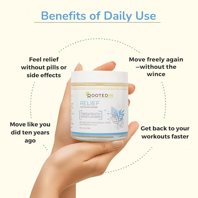 Rooted In Relief Magnesium Cream – 500mg Magnesium Chloride per Teaspoon – Enriched with Arnica Comfrey &amp Botanical Blend – Targeted Muscle Support &amp Topical Relaxation – 4 oz Glass Jar