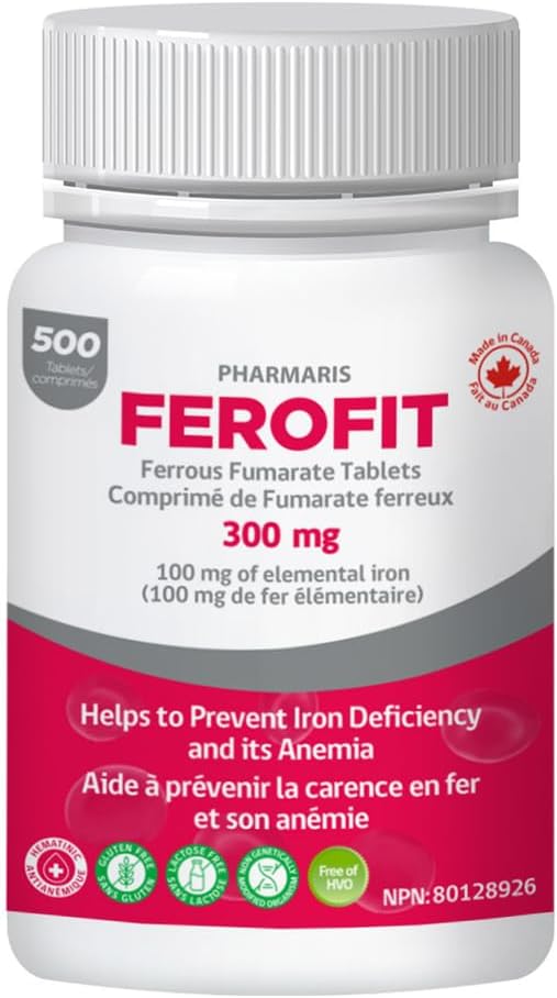 Ferofit - Ferrous Fumarate 300mg (100mg Elemental Iron) Prevents Anemia Due to Deficiency Iron Supplement for Women &amp Men 500 Tablets