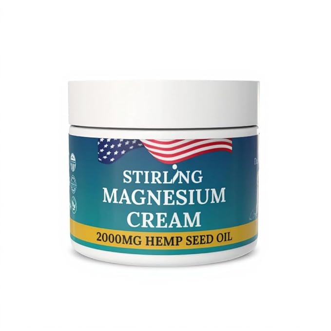 STIRLING Magnesium Cream – 2000mg Hemp Seed Oil Dead Sea Magnesium &amp Arnica – Supports Joint Mobility &amp Muscle Function – Non-Greasy Fast Absorbing – Made in USA