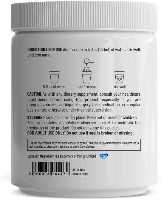 Unived Marine Magnesium Aquamin Magnesium Citrate 300mg from Sea Water Nerve Function Muscle Health Sleep and Recovery Support 30 Servings