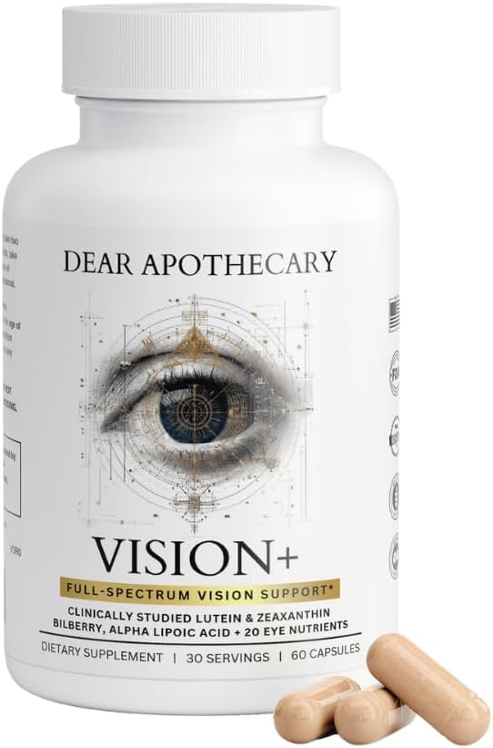 Vision+ Eye Vitamins with Lutein and Zeaxanthin - Bilberry Alpha Lipoic Acid - Vision Supplement for Adults - 20+ Eye Nutrients - Non-GMO Gluten Free - 60 Capsules