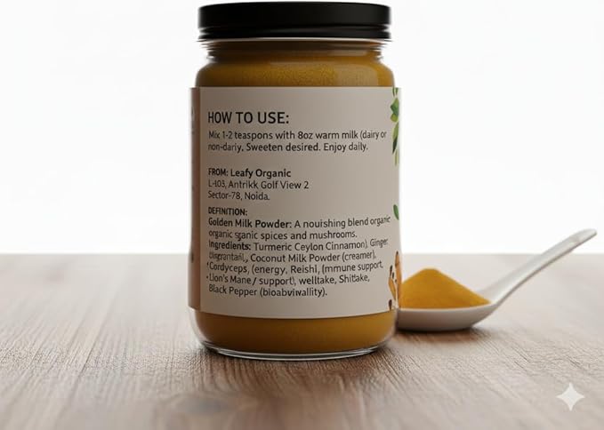 Golden Milk Supplement Powder -Turmeric Curcumin Ceylon CinnamonGingerCoconut Milk Powder with Mushroom Powder Blend &amp Black Pepper - 10.5 Oz (75-Day Supply)