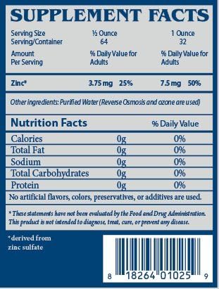 Zinc Supplement Angstrom Minerals Liquid Ionic Zinc 500 ppm - 32 oz Bottle
