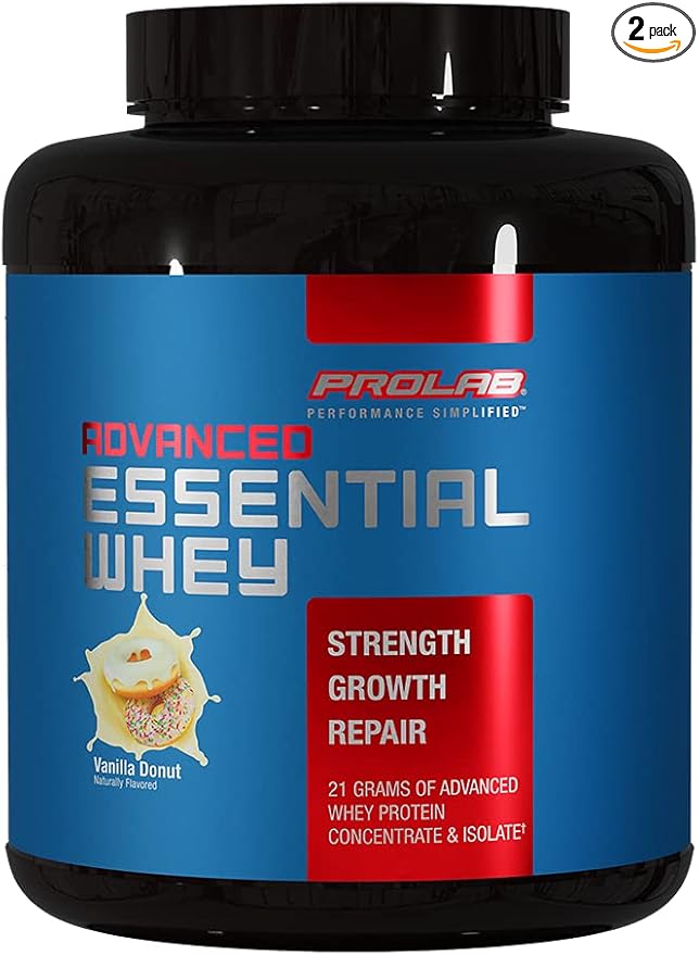 ProLab Advanced Essential Whey Protein Powder Whey Concentrate &amp Isolate Blend 21g Protein BCAAs Digestive Enzymes Muscle Support &amp Recovery(Vanilla Donut)
