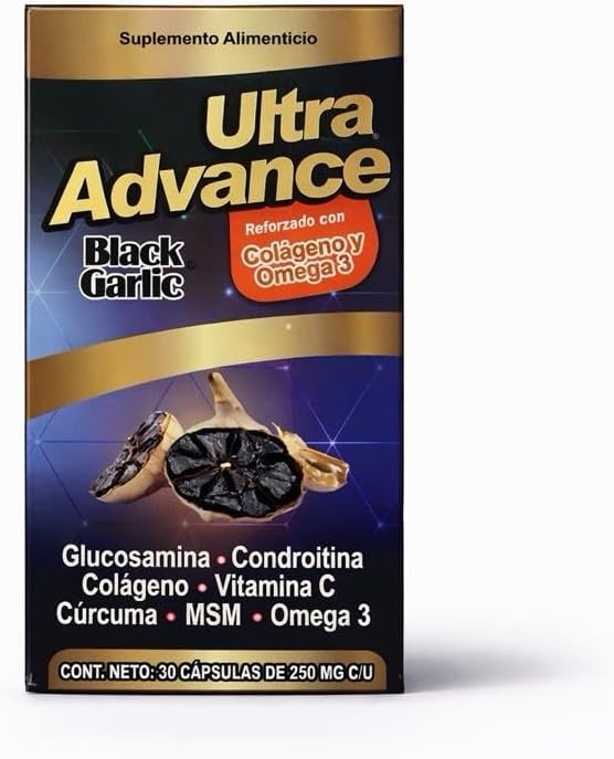 Ultra Advance Black Garlic Supplement 30 Capsules with Collagen Omega 3 Glucosamine Turmeric MSM &amp Vitamin C Daily Wellness Formula