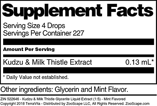 Kudzu &amp Milk Thistle Glycerite Liquid Extract (1:5) - Mint Flavored (1 oz ZIN: 522646) - 3 Pack