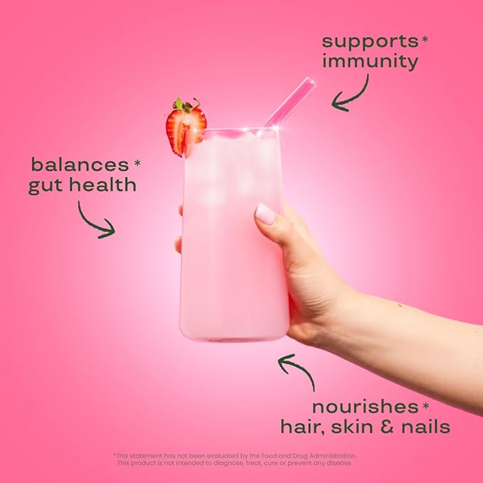 Bloom Nutrition Bovine Colostrum Powder with Vitamin B-12 for Gut Health Immune Support Hair Growth &amp Beauty Supplement | Strawberry 25 Servings
