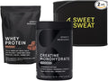 Sports Research Training Performance Pack - Creatine Monohydrate Dutch Chocolate Whey Protein and Sweet Sweat Waist Trimmer (Black/Yellow Small)