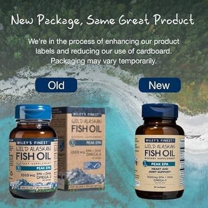 Wiley's Finest Wild Alaskan Fish Oil Peak EPA - Triple Strength Peak EPA &amp DHA Supplement - 1000mg Fish Oil - Omega-3s for Joint Health Support - 30 Softgels (30 Servings)