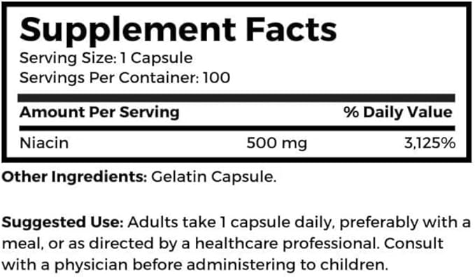 Dr. Clark Niacin 500 (Vitamin B3) Supplement 500mg 100 Gelatin Capsules