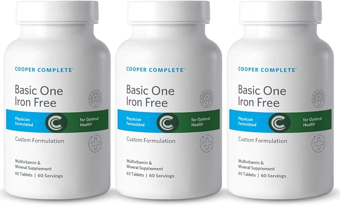 Cooper Complete - Basic One Multivitamin Iron Free - Daily Multivitamin and Mineral Supplement - 60 Tablets per Bottle. Pack of 3