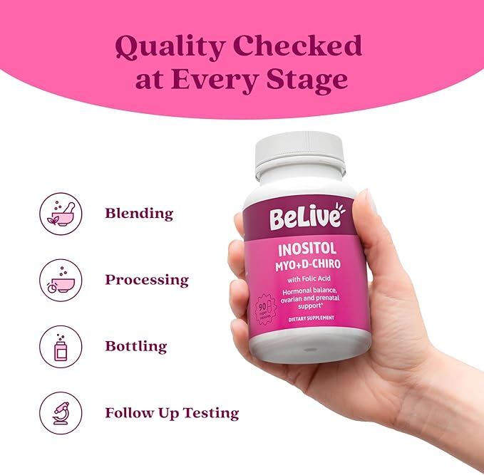 BeLive Myo-Inositol &amp D-Chiro Inositol Capsules - 90Ct I Inositol Supplement with Folic Acid Supplements for Woman Optimal 40:1 Ratio (1)