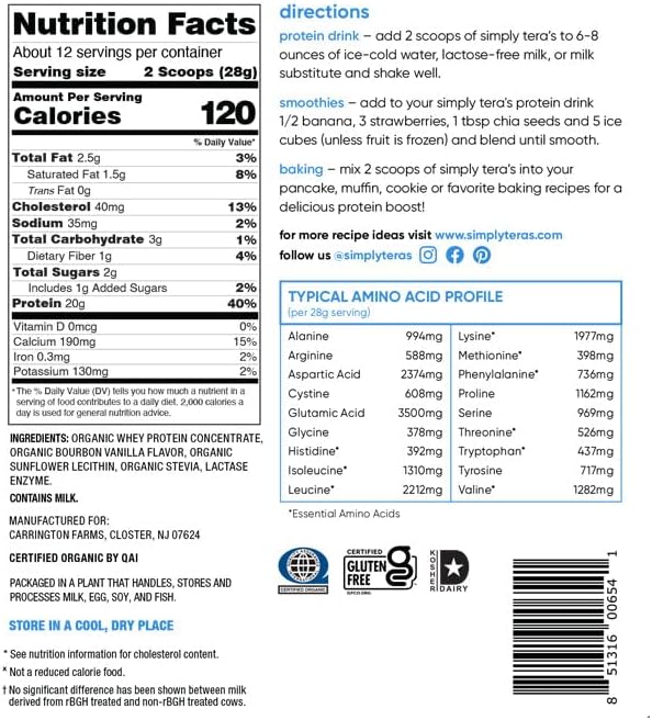 Simply Teras Organic Whey Bourbon Vanilla 12 oz