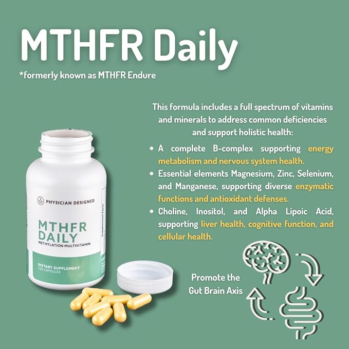Physician Designed MTHFR Daily Multivitamin | Methylated Multivitamin for Men &amp Women | for Energy Mood &amp Heart | Vitamin B-Complex | 120 Capsules