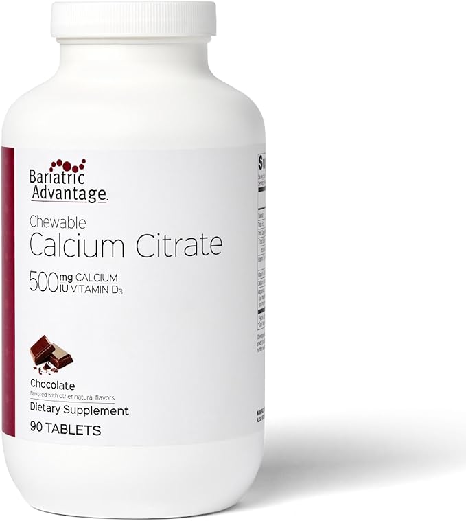 Bariatric Advantage Calcium Citrate Chewable 500 mg - for Bariatric Surgery Patients - High-Potency Easy-Digest Tablets - Calcium Citrate - Bone Strength Supplements* - Chocolate - 90 Count
