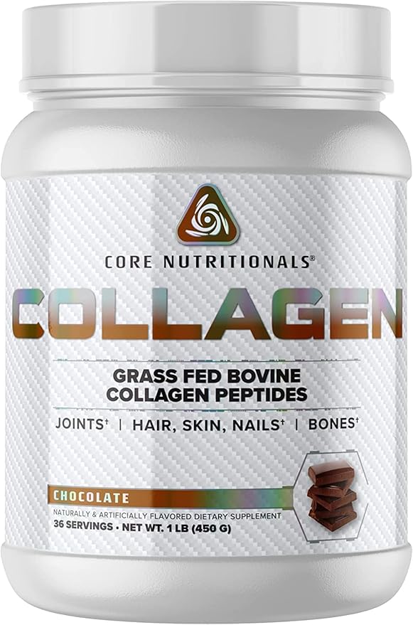 Core Nutritionals Hydrolyzed Collagen Peptides | Type I &amp III from Grass Fed Bovine | Hair Skin &amp Nails | Bone &amp Joint Support | 1 Pound (Chocolate)
